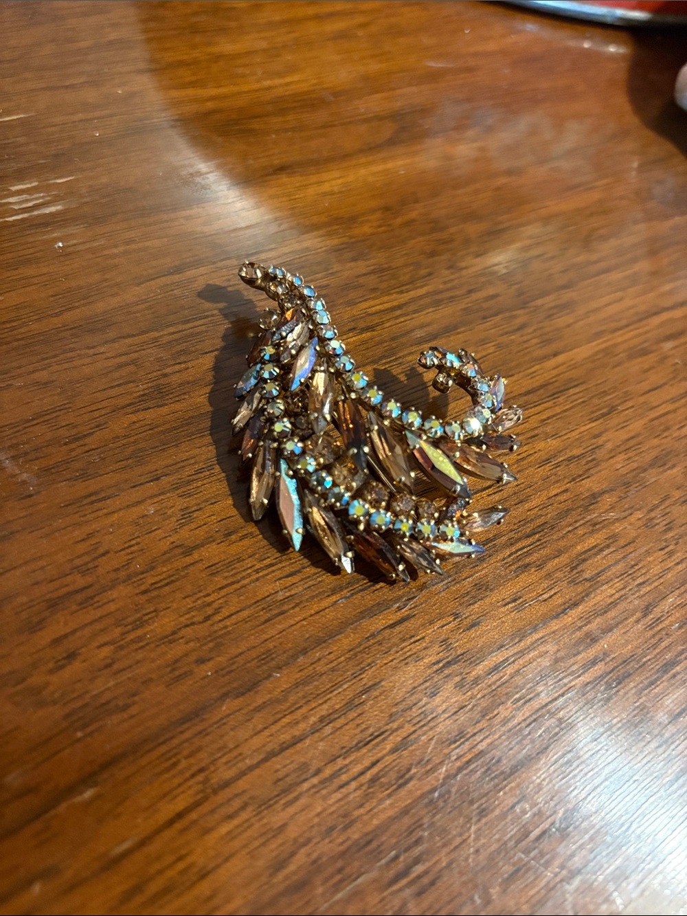 Sherman Gold-Tone Aurora Borealis Crystal Leaf Brooch - Women Jewelry